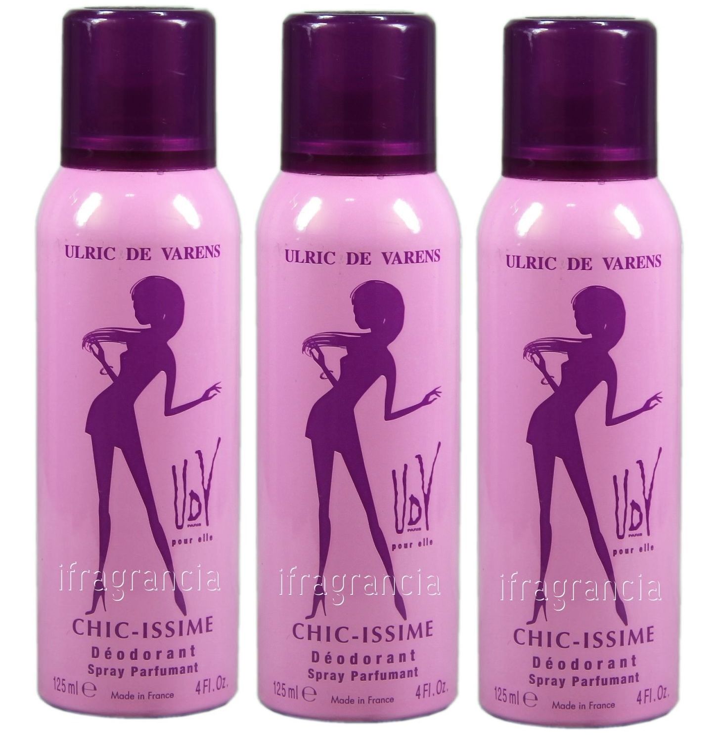 Kit 3 Desodorantes UDV Chic-Issime Pour Elle Feminino 125ml - imagem 1