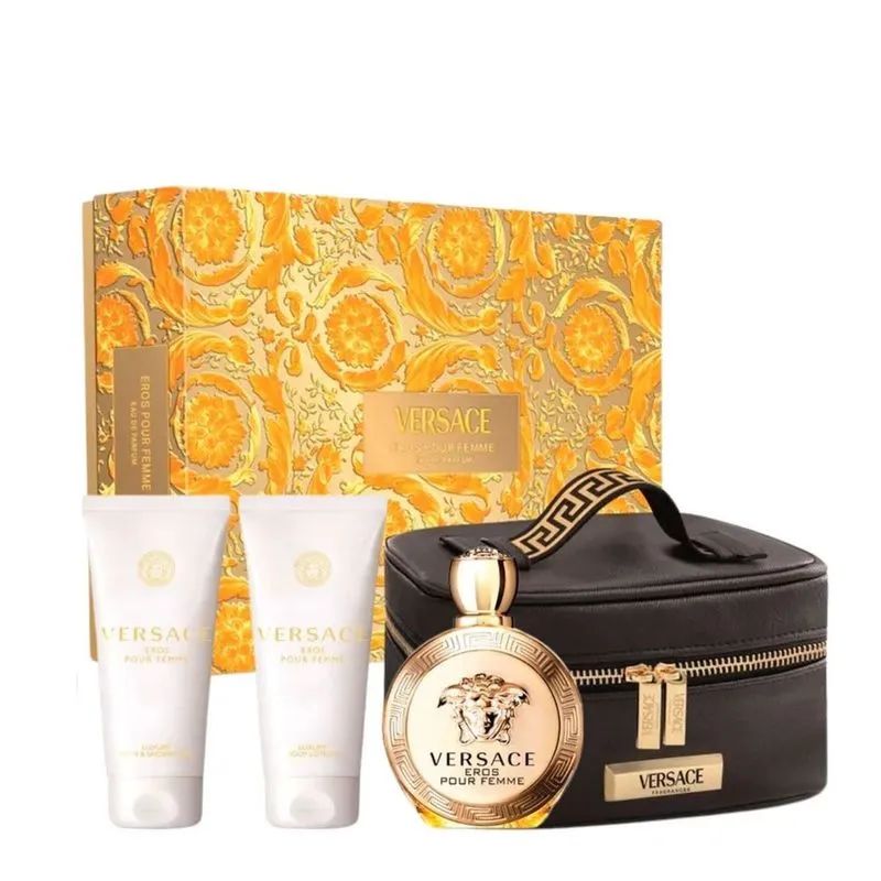Kit Versace Eros Pour Femme Feminino Eau de Parfum 100ml + Gel 100ml + Locao 100ml + Necessaire - imagem 1